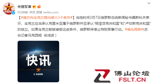 俄方向乌克兰提出停火3个条件